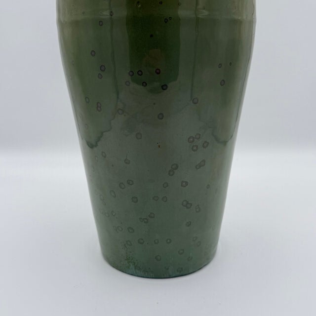 Antique Early Fulper Arts & Crafts Moss Green Drip Glaze Vase – Signed Oval Mark, c.1915 For Sale - Image 4 of 7
