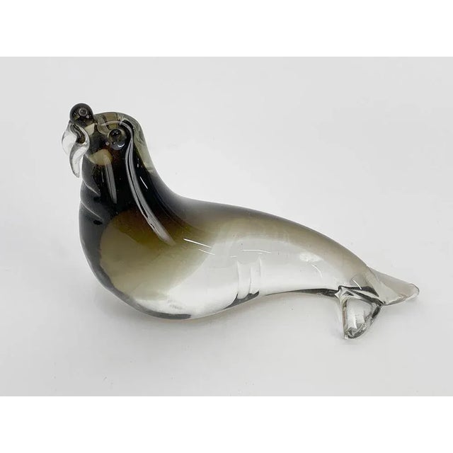 Mid-Century Modern Italian Black Brown Murano Glass Walrus Sculpture, Italy, 1960s For Sale - Image 12 of 17
