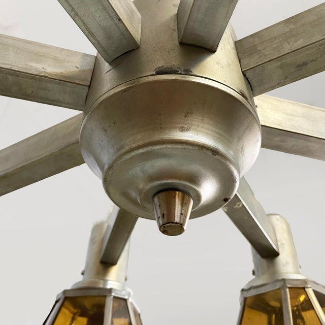 German Art Deco Chandelier in Yellow Glass and Metal, 1930s For Sale - Image 17 of 18