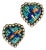 Early Vintage 1980’s Dian Malouf Oxidized Sterling Heart Earrings With Turquoise, Sugilite, & Spiny Oyster Mosaic Center & Beaded Silver Surround For Sale