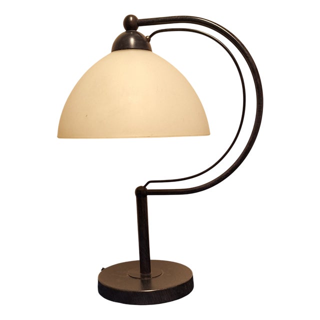 German Table Lamp with Black Metal Frame and Matte White Glass Shade from Honsel, 2000s For Sale