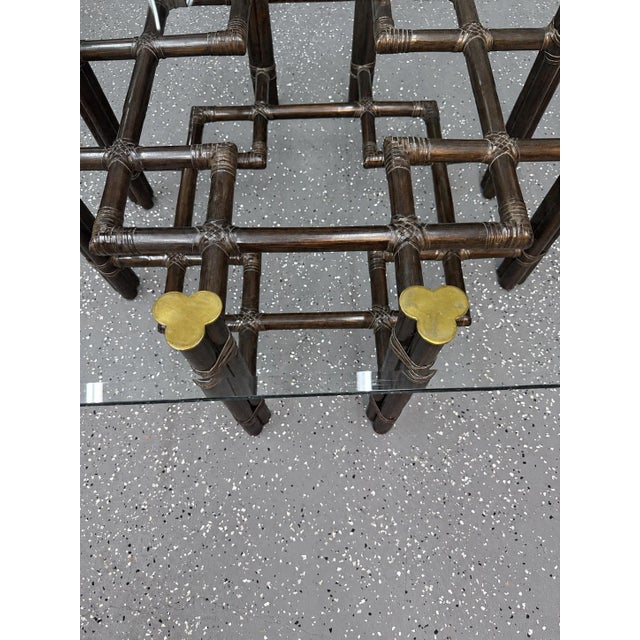 Wood 1970’s McGuire Turned Hardwood Brass Glass Cocktail/Coffee Table, Model 66s For Sale - Image 7 of 8