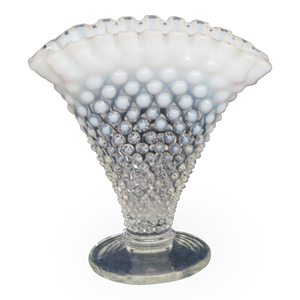 Fenton Glass Hobnail Fan Design Vase Clear With White Pleated Rim