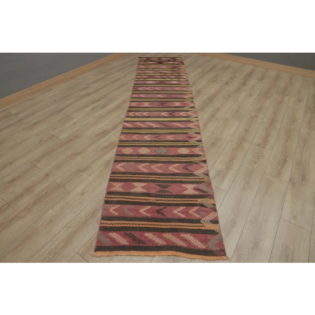1950s Traditional Primitive Red Striped Kilim Runner Rug For Sale - Image 13 of 13