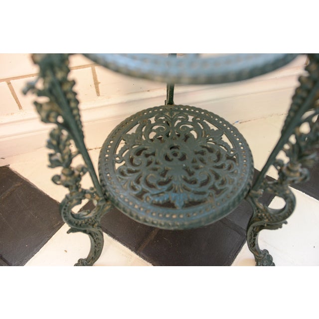 Verdigris 3-Tier Wrought Iron Claw Footed Plant or Pot Stand For Sale - Image 9 of 11