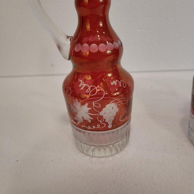 Bohemian Oil, Vinegar, Salt, and Pepper Set in Crystal and Silver-Plated Metal from Convoy, Czech Republic, 1940s For Sale - Image 16 of 18