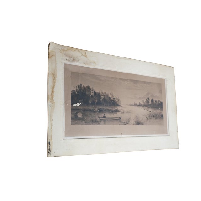 Realism Antique c.a. Walker Evening Duck Hunt in the Canoe Panoramic Etching 33" For Sale - Image 3 of 11