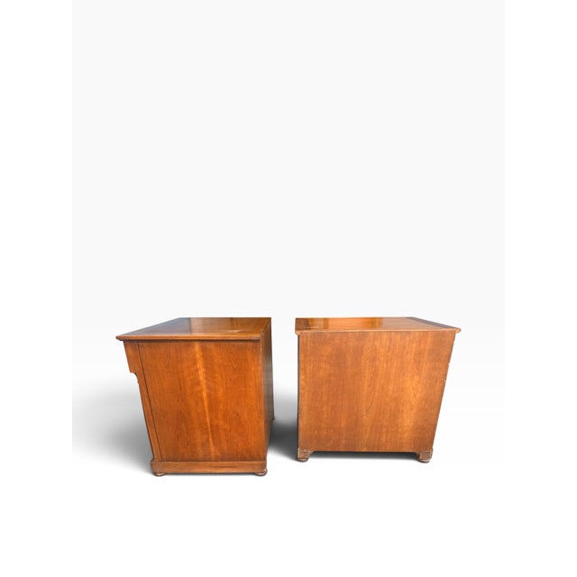 1960s Baker Furniture French Empire Neoclassical Cherry & Brass Nightstands — Pair For Sale In Boston - Image 6 of 14