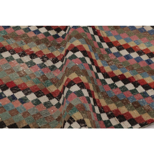 Army Green Vintage Distressed Rug With Muted Geometric Diamond Mosaic - Rug & Kilim For Sale - Image 8 of 9