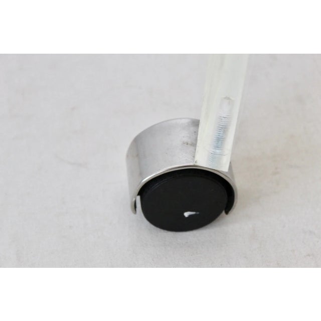 Plastic Thick Lucite Acrylic Waterfall Faux Leather Padded Vanity Stool With Castors Vintage Mid Century Modern For Sale - Image 7 of 10