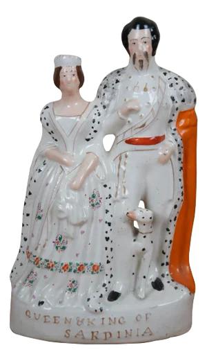 Antique Staffordshire King & Queen of Sardinia With Dalmation Dog Figurine