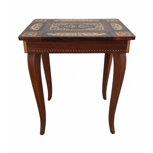 Vintage Italian Marquetry Inlay Reuge Music Box Jewelry Table Plays Fascination Waltz For Sale - Image 9 of 12