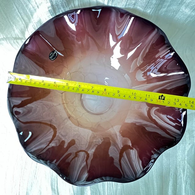 Maroon Late 20th Century Jozefina Krosno Sculptural Art Glass Bowl – Hand-Blown Polish Studio Glass in Maroon & Champagne, Organic Modern Object For Sale - Image 8 of 8