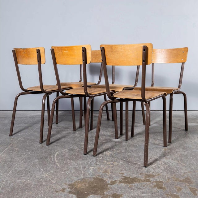 Brown Vintage French Stacking Dining Chairs, 1950s, Set of 4 For Sale - Image 8 of 13