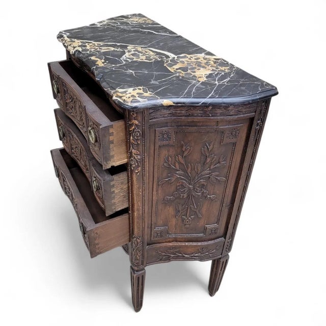 Antique French Carved Ornate Commode Chest of Drawers With Marble Top For Sale - Image 10 of 11