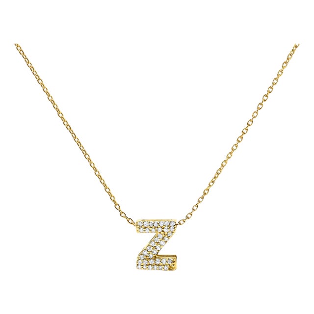 10K Yellow Gold Diamond Accent "Z" Initial Bubble Pendant Necklace For Sale