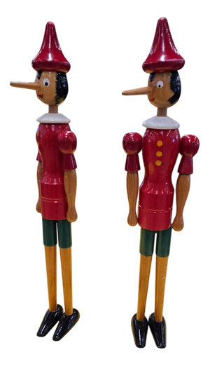 Wooden Pinocchio Dolls by Gio Galetti, Italy, 1970s, Set of 2