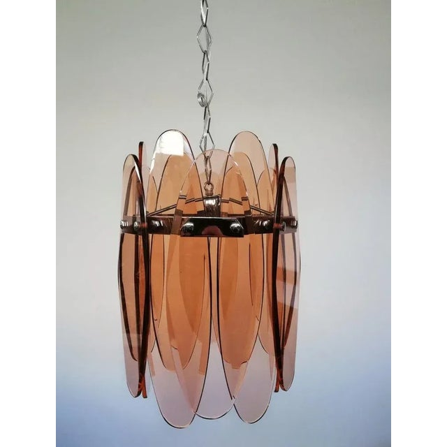 Mid-Century Modern Italian Ground Pink Glass Pendant Lamp from Veca For Sale - Image 10 of 16