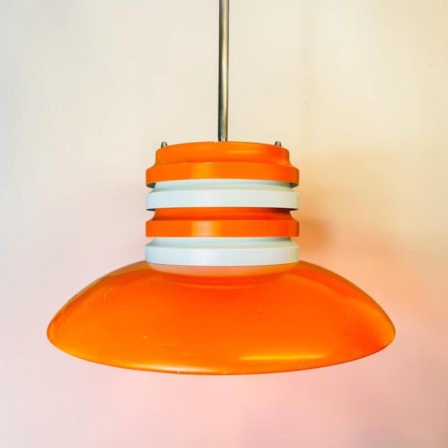 1970s Space Age Scandinavian Modern Orange Metal Light Fixture, 1970s For Sale - Image 5 of 15