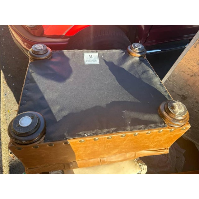 Mitchell Gold for Restoration Hardware Brown Chesterfield Style Tufted Leather Ottoman For Sale - Image 9 of 10