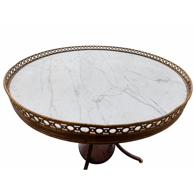 18th Century Louis XVI Style Pedestal Table in Mahogany, Marble and Gilt Bronze from Pierre Denizot, Paris For Sale - Image 5 of 9