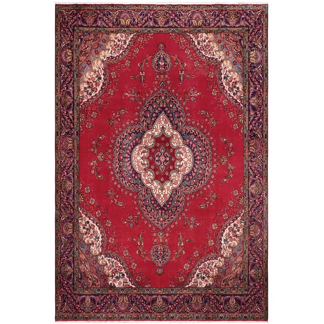 Shabby Chic Persian Tabriz Red/Purple Wool Rug - 9'2'' X 12'7'' For Sale - Image 10 of 10