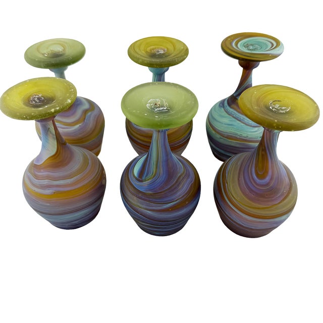Mid-Century Modern Vintage Hebron Phoenician Handblown Glass Wine Goblets - Set of Six For Sale - Image 3 of 7