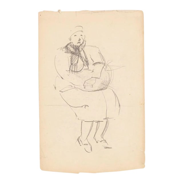 An Old Woman, Early 20th-Century, Pencil Drawing For Sale