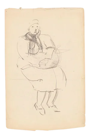 An Old Woman, Early 20th-Century, Pencil Drawing