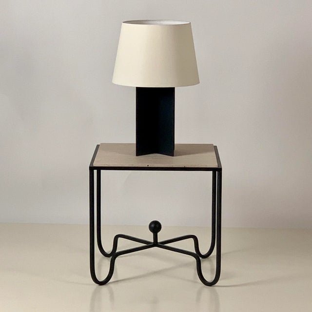 DESIGN FRERES Large 'Cuatrolados' Blackened Steel Lamp With Custom Parchment Shade For Sale - Image 4 of 7