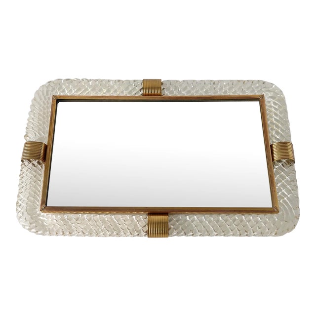 Barovier & Toso Twist Murano Glass and Brass Tray For Sale