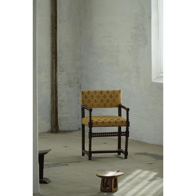 French Louis XIII Style Bobbin Armchair with Patterned Fabric, 1930s For Sale - Image 16 of 18
