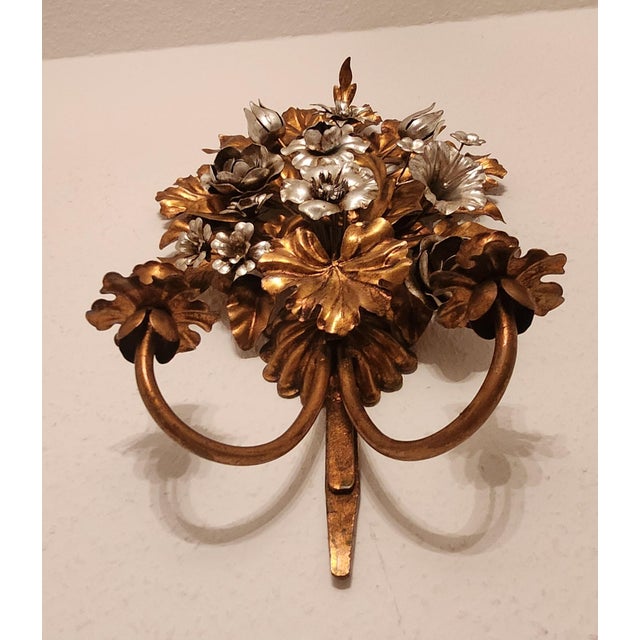 Hand-Forged Gold-Plated and Silver-Plated Candle Wall Lamps by S. Salvadori, Italy, 1950s, Set of 2 For Sale - Image 12 of 18