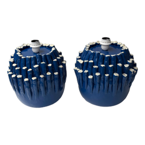 Contemporary Pair of Blue Anemone Ceramic Lamps. Italie
