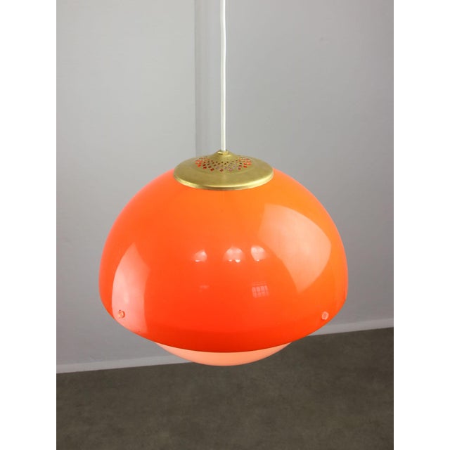 Italian Space Age Orange Acrylic Glass and Brass Pendant Lamp, 1970s For Sale - Image 9 of 16