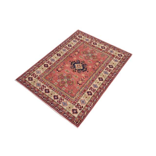 Bohemian Kazak Pink/Beige Wool Rug - 3'4''x4'10'' For Sale - Image 10 of 10