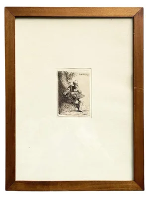 Italian Artist, Street Seller, 1800s, Etching, Framed
