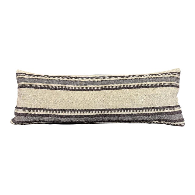 Turkish Hemp Pillow Cushion Natural Beige Black Cushion Cover 14x40 For Sale