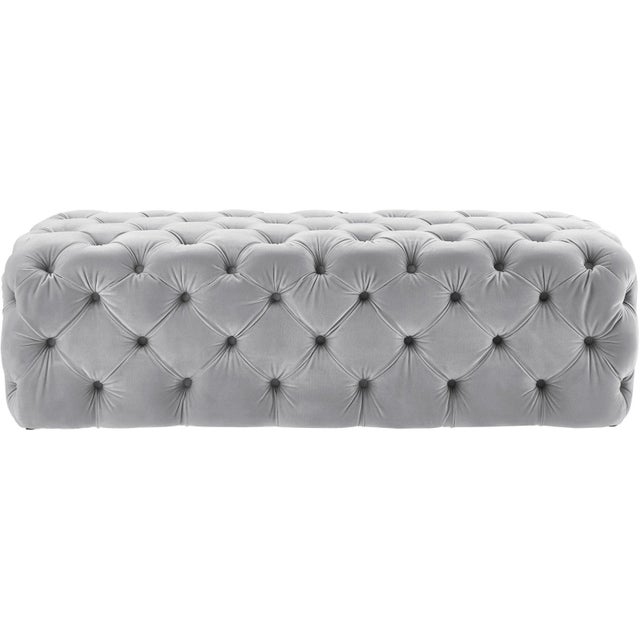 Transitional Kaylee Jumbo Grey Velvet Ottoman For Sale - Image 3 of 7