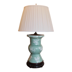 Chinese Celadon Pâte Sur Pâte Botanical Ku Vase Lamp