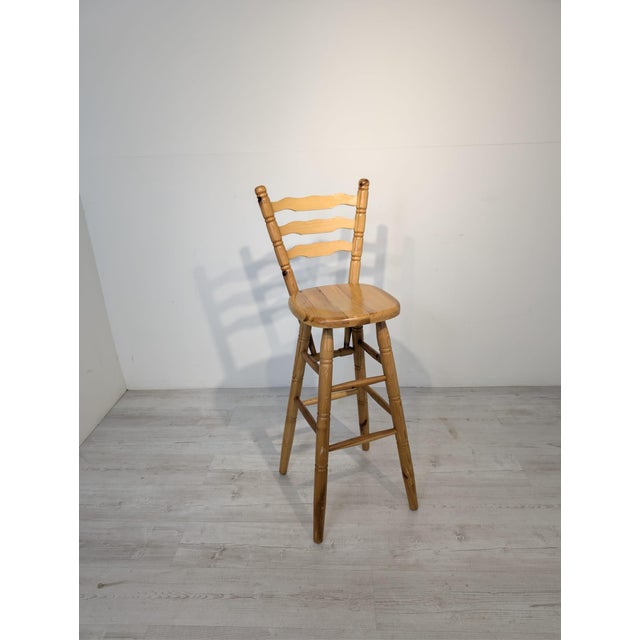 Wood Pine Bar Stool with Backrest For Sale - Image 7 of 18