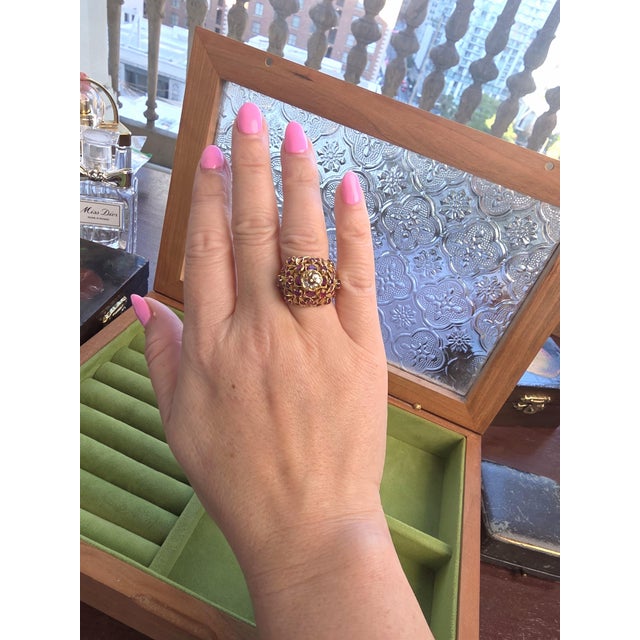 1950s Vintage 21k Gold Ruby and Diamond Dome Cocktail Ring, Size 6.75 For Sale - Image 5 of 6