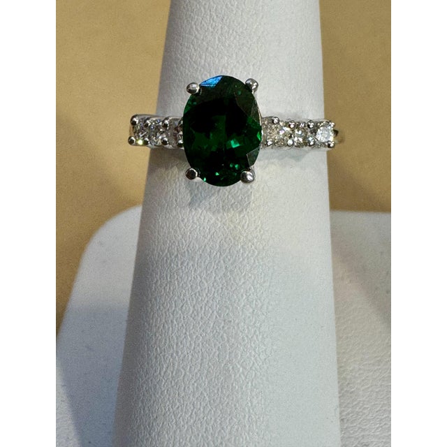 1.2 Carat Natural Oval Green Tourmaline + Diamond Ring 14 Karat Yellow Gold For Sale - Image 4 of 18