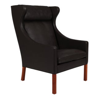 Scandinavian Wingback Chair in Teak and Leather attributed to Børge Mogensen for Fredericia For Sale