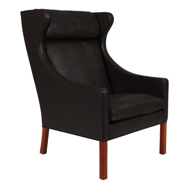 Scandinavian Wingback Chair in Teak and Leather attributed to Børge Mogensen for Fredericia For Sale