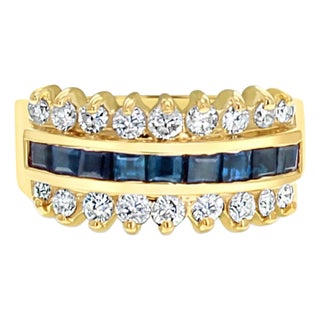 Sapphire Diamond Wedding Band 1.55cttw 14K Yellow Gold, Size 9 For Sale