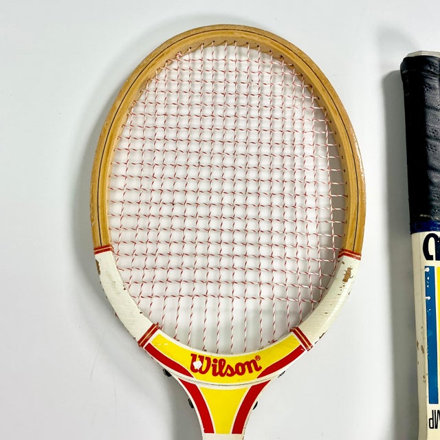 Wood Vintage Americana Boho Chic Wilson Wood Tennis Rackets Decorative Wall Objects - Set of 3 For Sale - Image 7 of 14
