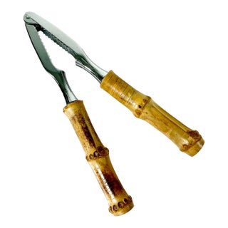 1970s Vintage Hollywood Regency Coastal Boho Chic Bamboo Handle Nutcracker For Sale