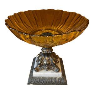 Mid 20th Century Amber Glass Dish With Marble Base