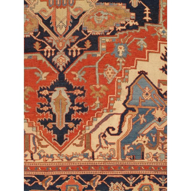 Textile Antique Persian Serapi Carpet Handmade Oriental Rug Light Blue, Ivory, Rusty Red For Sale - Image 7 of 12